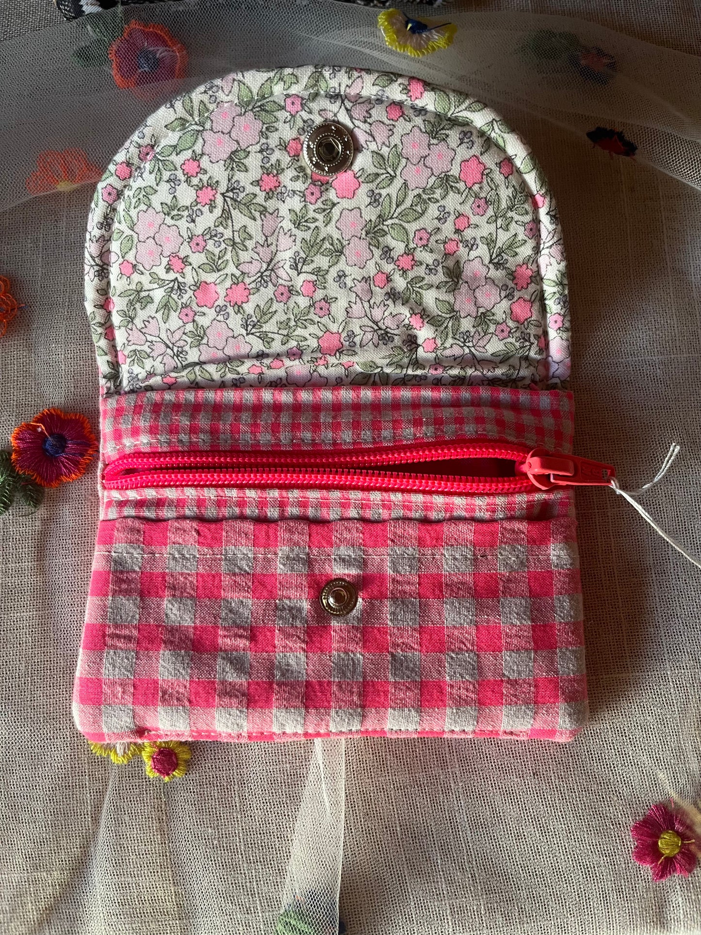 MONEDER AMB SOLAPA - VICHY FLUOR ROSA COMBI FLORS