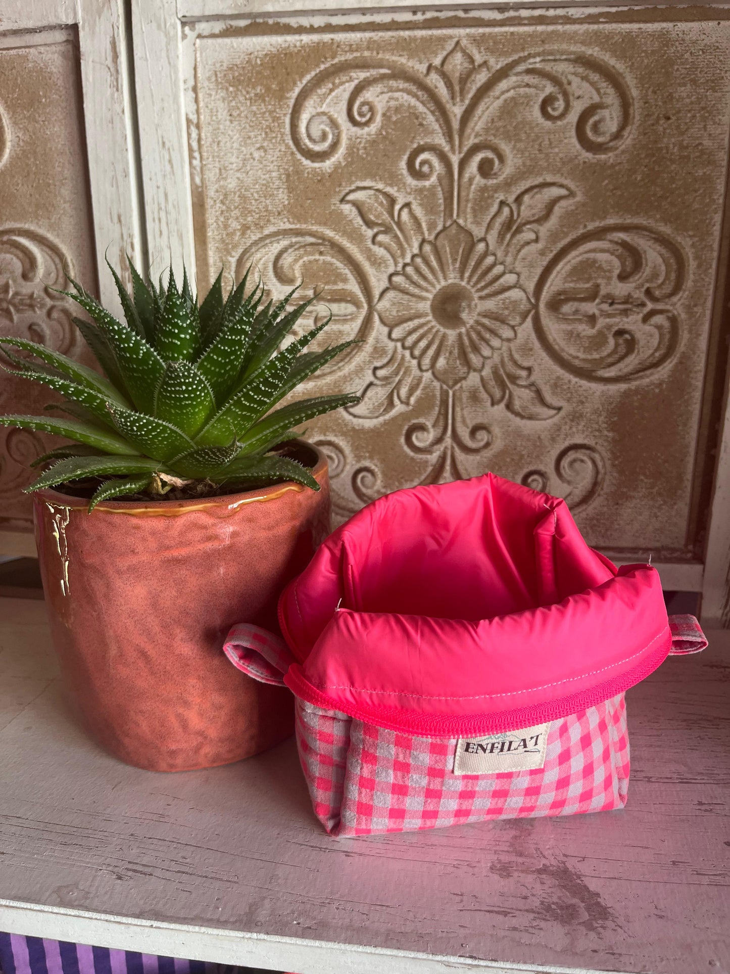 NECESSER MINI BASE QUADRADA - VICHY ROSA FLUOR