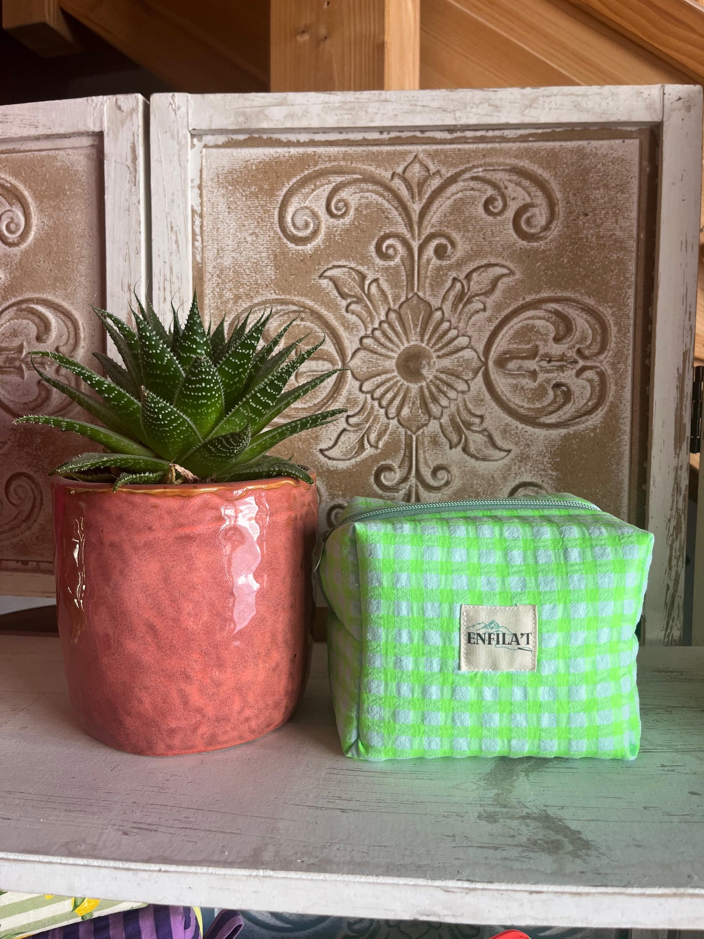NECESSER MINI BASE QUADRADA - VICHY VERD FLUOR