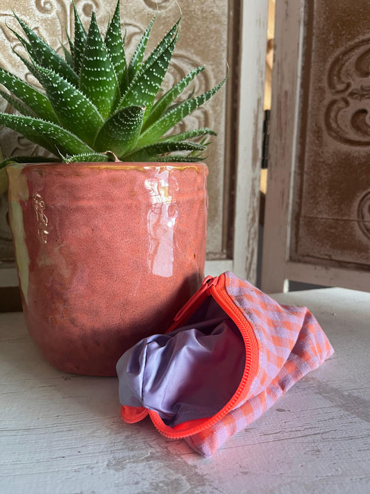 MINI NECESSER PLA BÀSIC IMPERMEABLE - VICHY GAMBA (LILA I TARONJA)