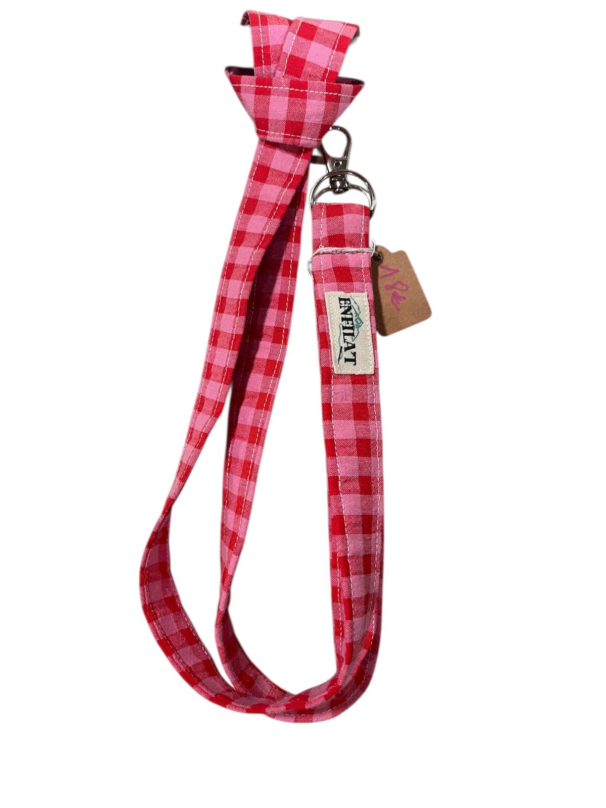 CLAUER LLARG LANYARD - VICHY MADUIXA(rosa i vermell) quadre 7mm